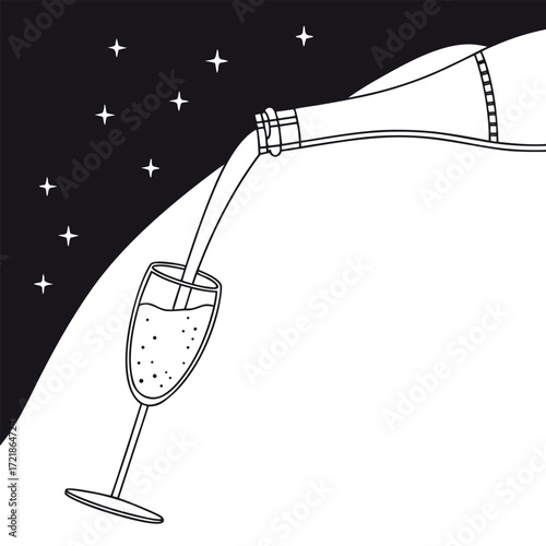 Pouring sparkling champagne under the stars, a toast to celebrate special moments and create lasting memories with this elegant, minimalist design