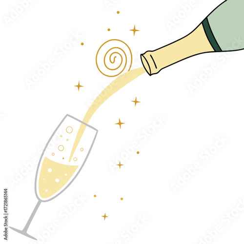 Pouring vibrant champagne into a glass with festive golden accents, celebrating a special occasion with sparkling elegance and joyful anticipation