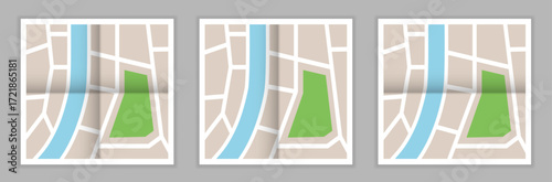 City map icon set. Vector illustration isolated on grey background.