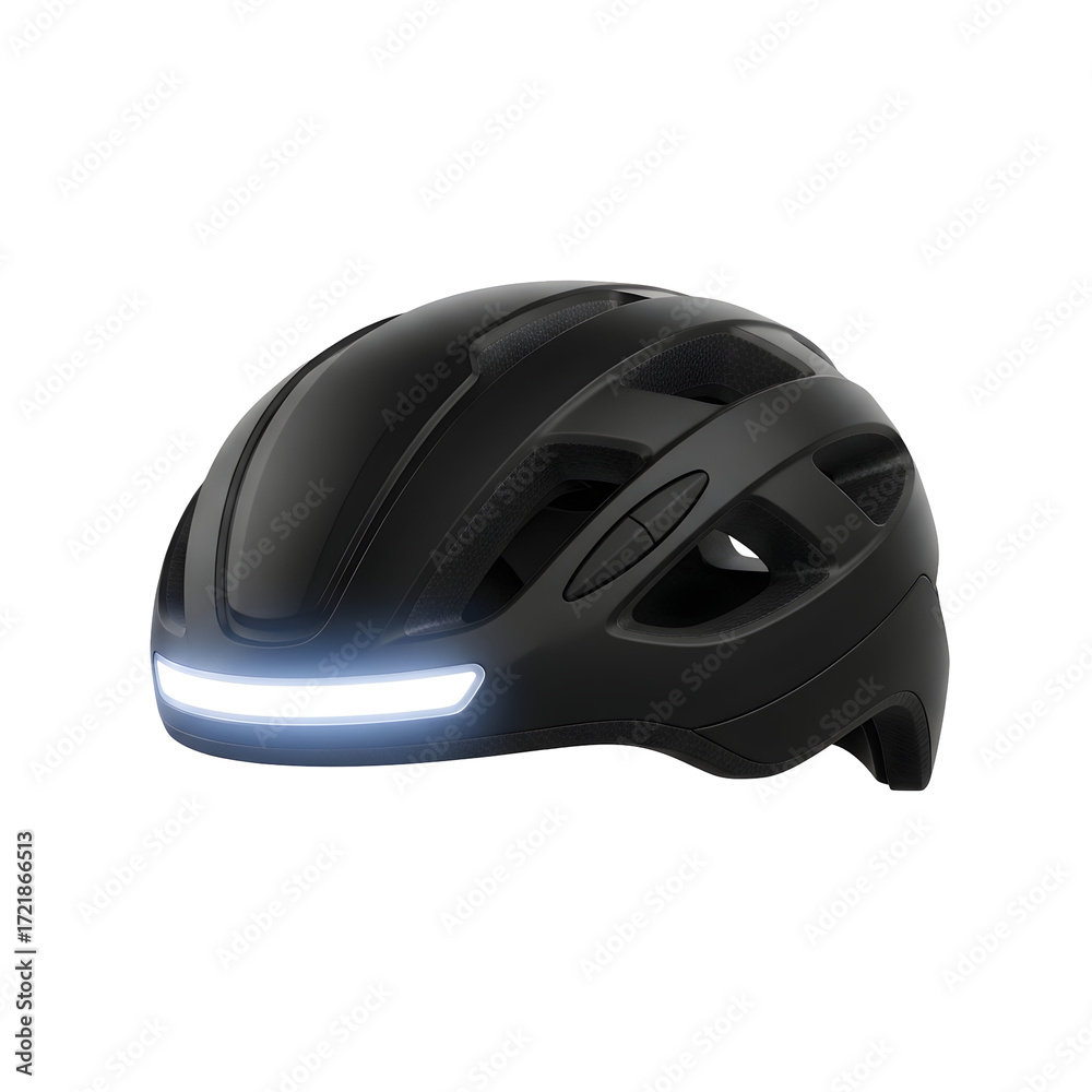 Fototapeta premium Black Bicycle Helmet With Integrated Front Light