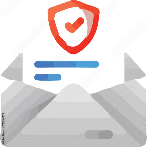 Envelope with security shield and checkmark above document lines