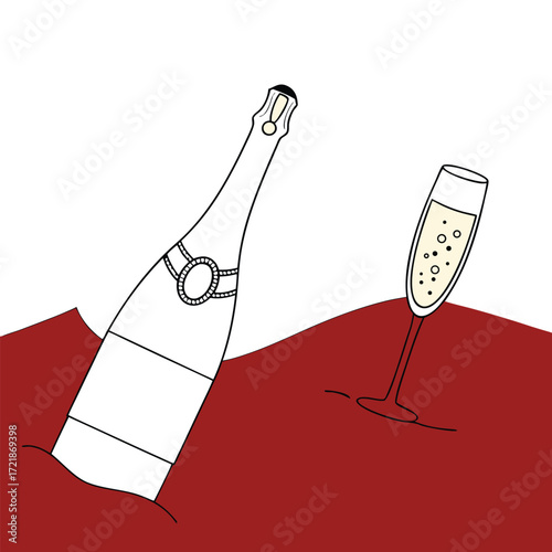 Celebrate successes with this elegant champagne bottle and glass illustration, perfect for sophisticated invitations and stylish event promotions now
