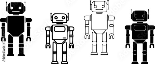 Robots icon in filled, thin line, outline and stroke style. Vector illustration of two colored and black robots vector icons designs can be used for mobile, ui