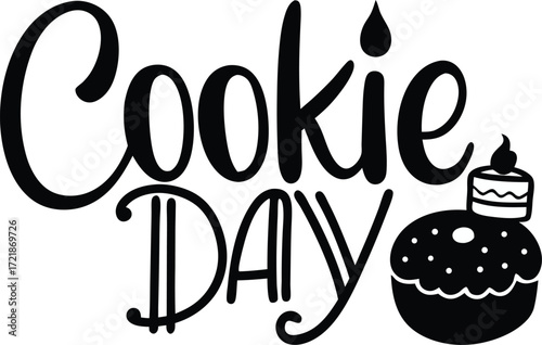 Text cookie day with cookie cake silhouette vector