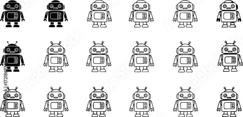 Robots icon in filled, thin line, outline and stroke style. Vector illustration of two colored and black robots vector icons designs can be used for mobile, ui