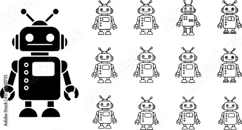Robots icon in filled, thin line, outline and stroke style. Vector illustration of two colored and black robots vector icons designs can be used for mobile, ui