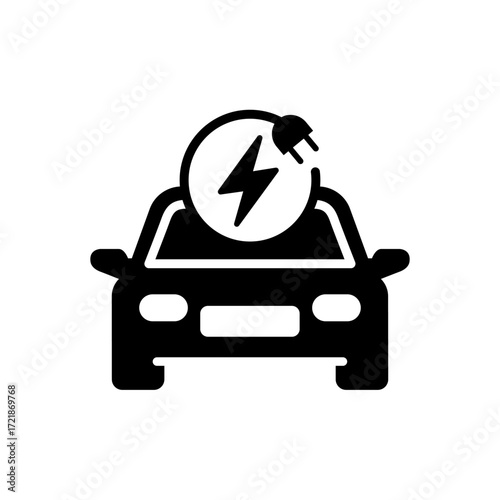 Electric car with plug icon symbol, EV car, Green hybrid vehicles charging point logotype, Eco friendly vehicle concept. Vector illustration