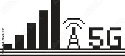 Icon representing 5g network signal strength and transmission tower