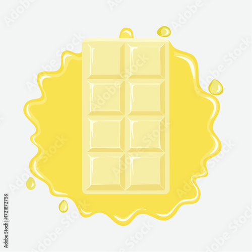Melting White Chocolate Bar on Yellow Background