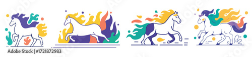 Modern colorful horse vector illustration symbolizing Chinese zodiac year of the horse in festive style