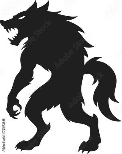 Silhouette of a ferocious werewolf in a menacing pose