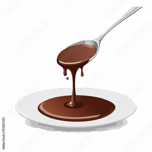 Spoonful of Rich Brown Chocolate Sauce Drizzling onto a Plate