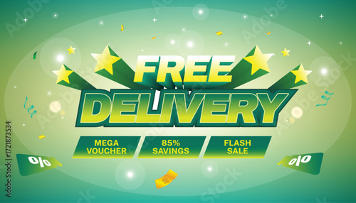 Free delivery visual for e-commerce, social media, and online retail. This modern banner grabs attention and drives sales with its energetic style and clear special offer.