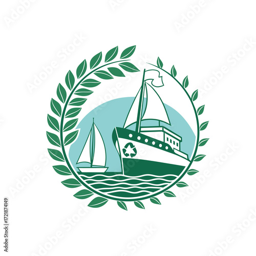 Nautical vessel icon: a sailboat sailing on the ocean with a sun in the sky