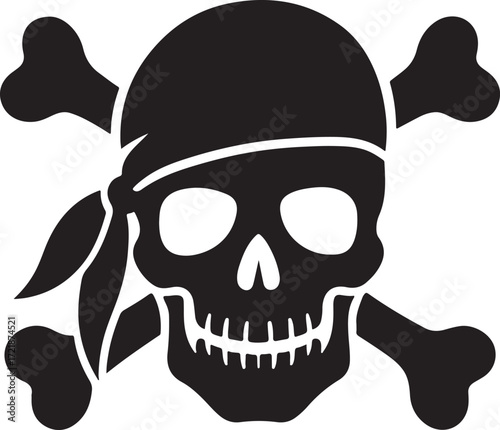 Black and white skull and crossbones with bandana and no hat pirate danger