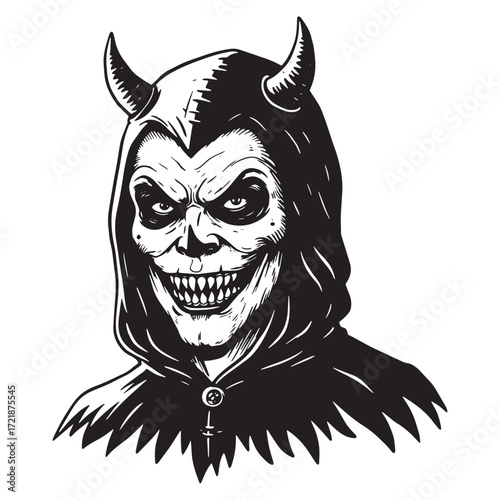 Devil Character With Horns And Hood Halloween Portrait