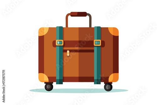 Vintage travel suitcase with wheels and leather accents ready for adventure in a bright setting