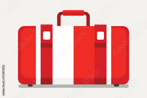 Bright red travel suitcase ready for adventure at the airport or train station