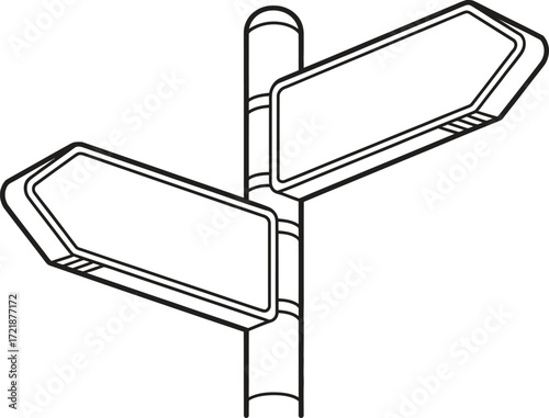 Blank directional signpost with two arrows pointing in opposite directions