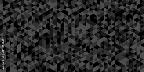 Abstract low polygon cubic black gray black vector poly triangle texture geometric pattern composed of triangular. geometric wall tile and metal cube background triangle wallpaper design.	