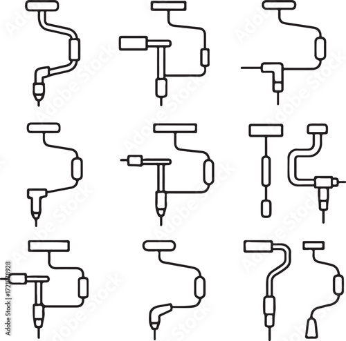 Manual Hand Drill Icons Collection illustration vector