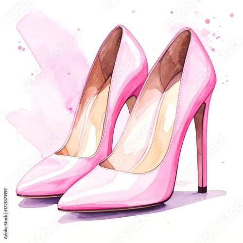 Watercolor illustration of pink high heels