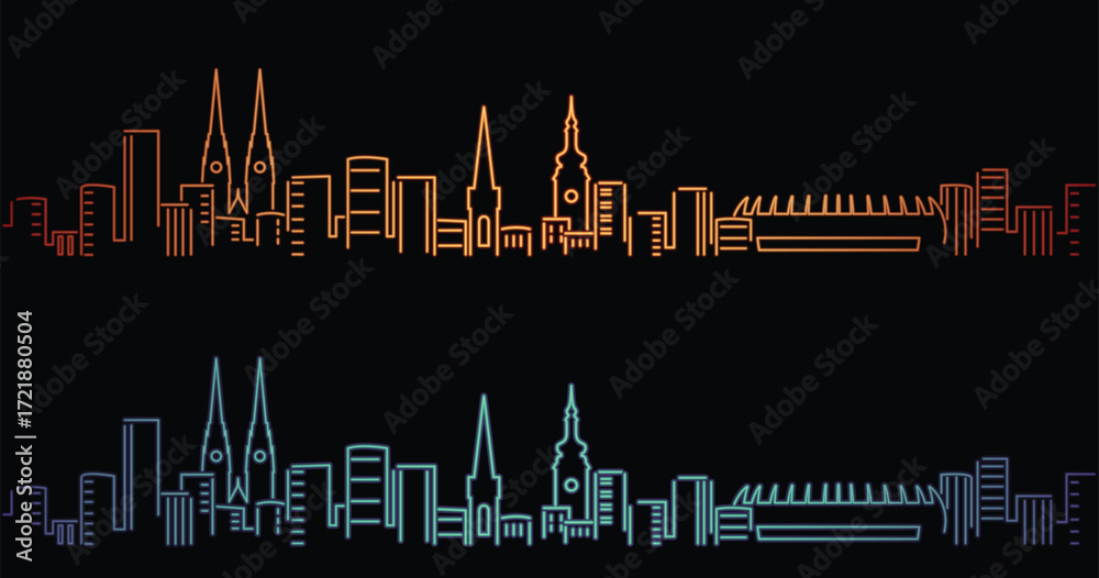 Naklejka premium Zagreb Neon Style Simple Skyline on Dark Background