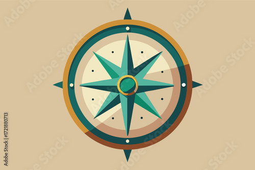 Colorful compass design on a light background with detailed elements and simple shapes