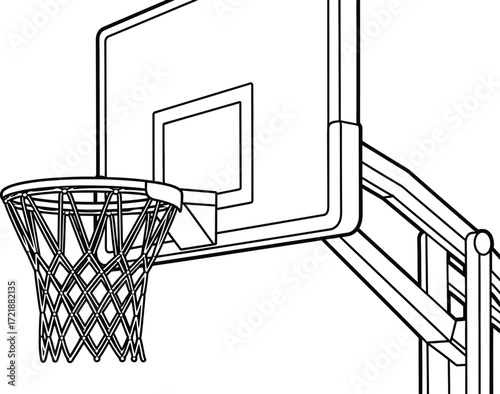 Basketball hoop with net and backboard on a white background
