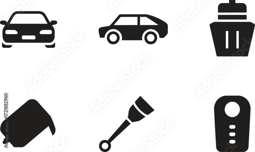 Set of black car related icons on white background