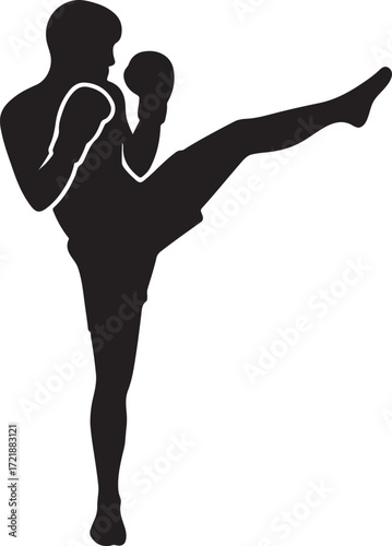 Silhouette of a man performing a Muay Thai kick martial arts