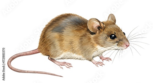 Watercolor illustration of a cute field mouse on a white background