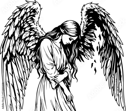 Angel with wings isolated on white background