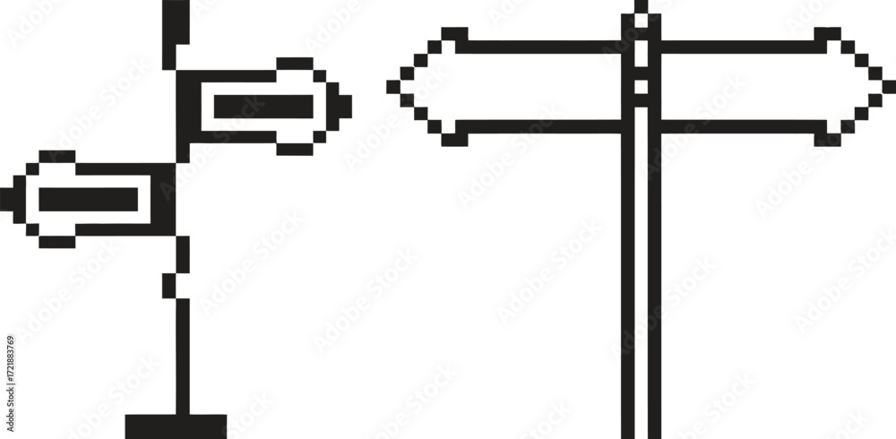 Obraz premium Pixel art signpost and directional arrows icon set
