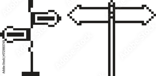 Pixel art signpost and directional arrows icon set