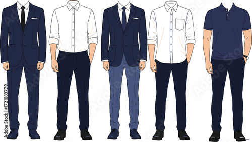 Men, fashion, outfit, style, clothing, formal, casual, business, dress code, wardrobe, attire, comparison, trendy, professional, male, lookbook, office, smart, modern, visual