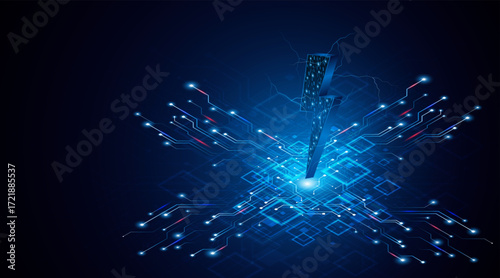 Abstract energy or lightning symbol. Innovative concept of technology circuit boards related to electric power or renewable energy. vector illustration	