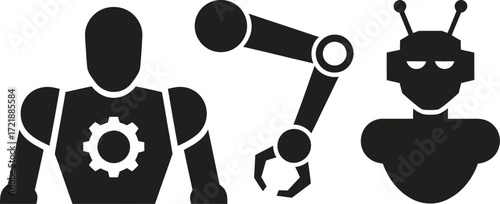 Collection of stylized robot icons representing artificial intelligence and technology