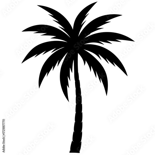 Tropical palm tree silhouette ideal for vacation graphics, summer posters, travel branding, and beach themes.
