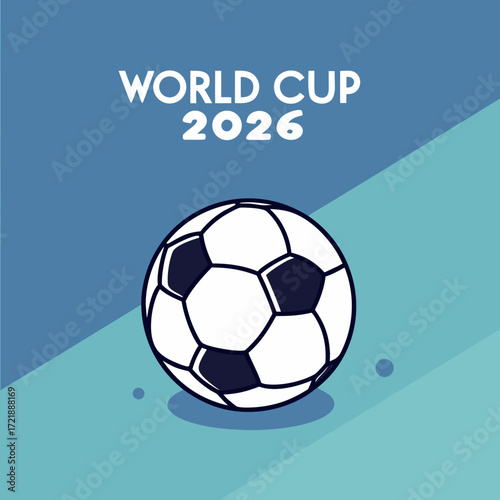 Vector illustration of a soccer ball with world cup 2026 text on a blue background for sports events and international football tournaments