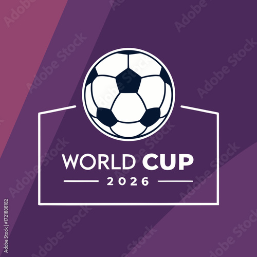 World cup 2026 logo design with soccer ball on purple background for sports event promotion and international football tournament branding campaign use