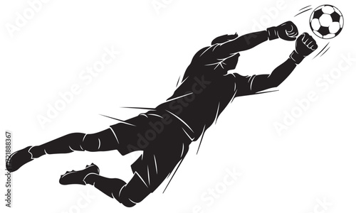 Silhouette of a Soccer Goalkeeper Making a Diving Save