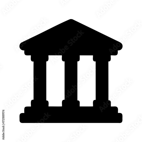 Silhouette of classical temple building with columns and triangular pediment design