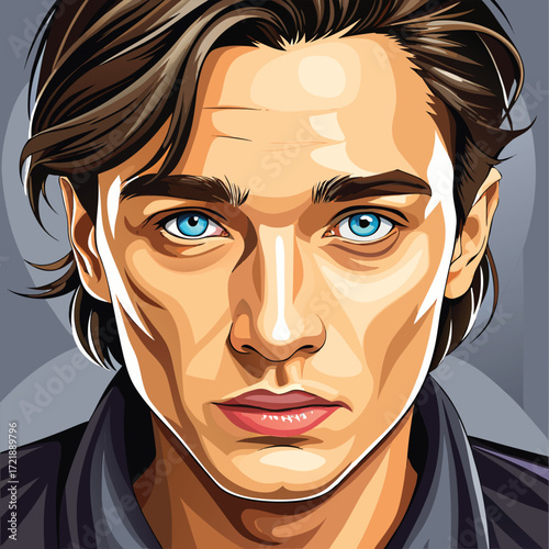 Stylish Man Portrait Blue Eyes Brown Hair Vector Art Graphic