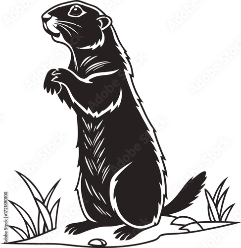 Wallpaper Mural beaver, sitting, holding stick, detailed sketch, black and white, woodcut style, high contrast, bold lines
 Torontodigital.ca