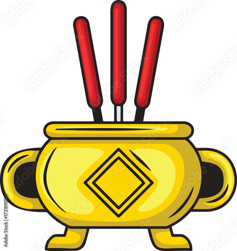 Golden censer with red incense sticks
