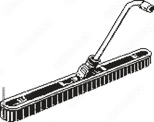Vintage illustration of a long cleaning brush with a curved metal handle