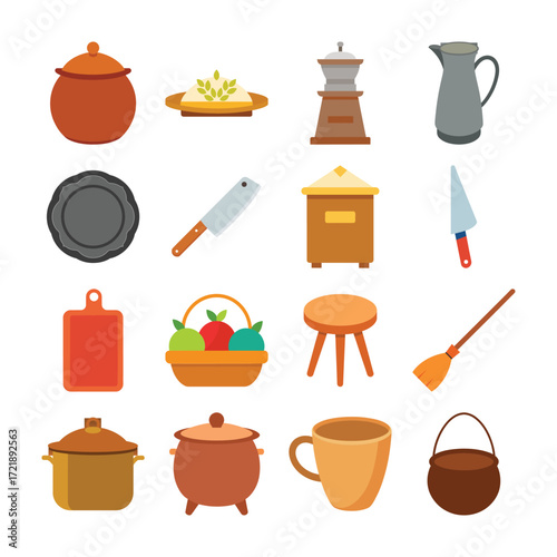 "Kitchen Item Bundle | Cooking Tools, Utensils, Pots, Pans, and Accessories Icon Set"
