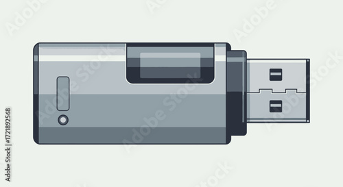 A detailed digital illustration of a portable USB flash drive, an essential office tool for data storage, file transfer, and document management