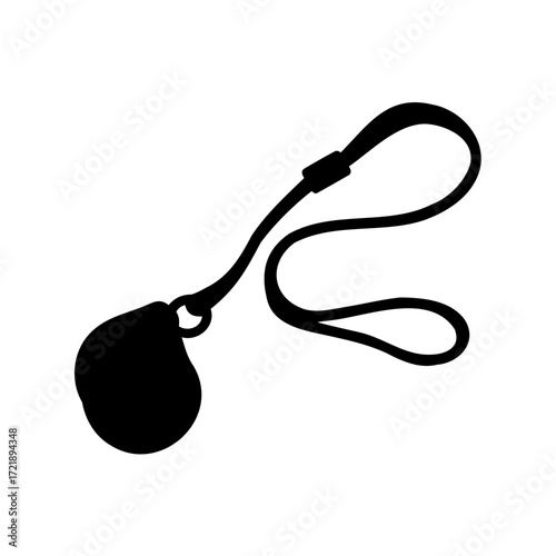 Black Silhouette of a Bolas Weapon with a Lanyard on White
